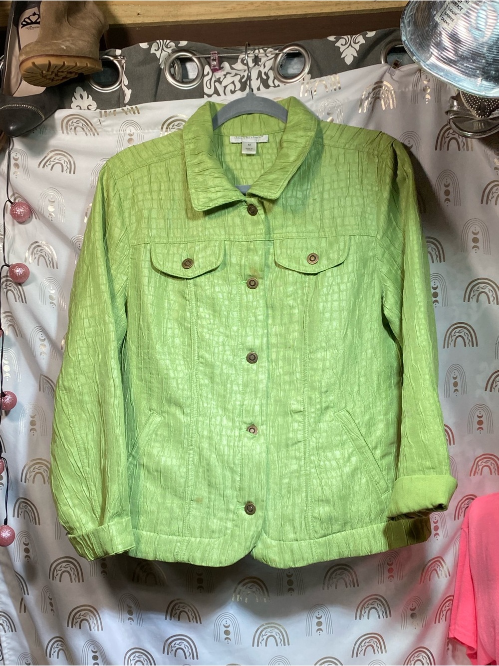 Christopher & Banks Light Green Quilted Jean Jacket